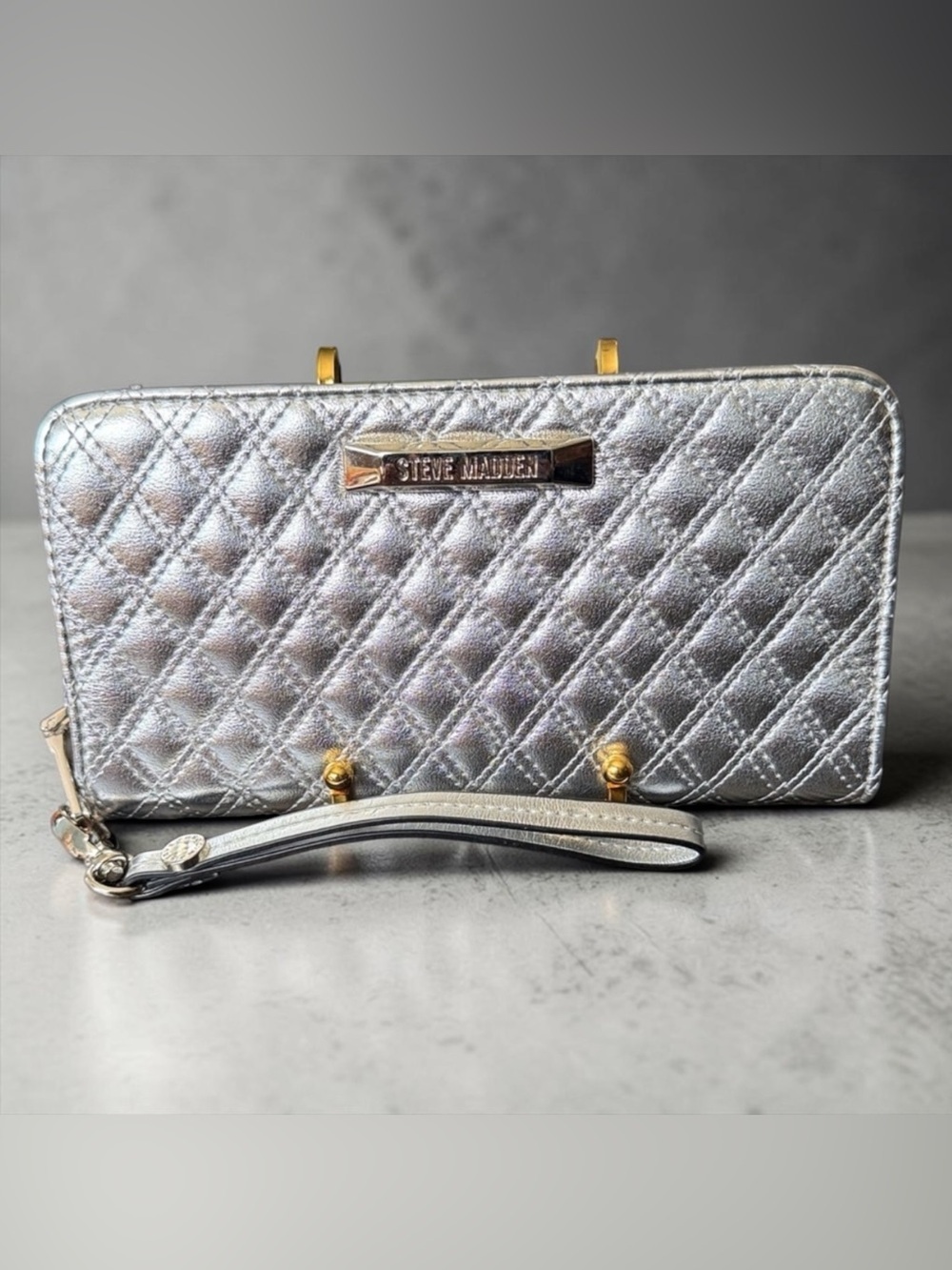 Steve Madden Metallic Silver Wallet Clutch with Strap | NWOT - Picture 1 of 4